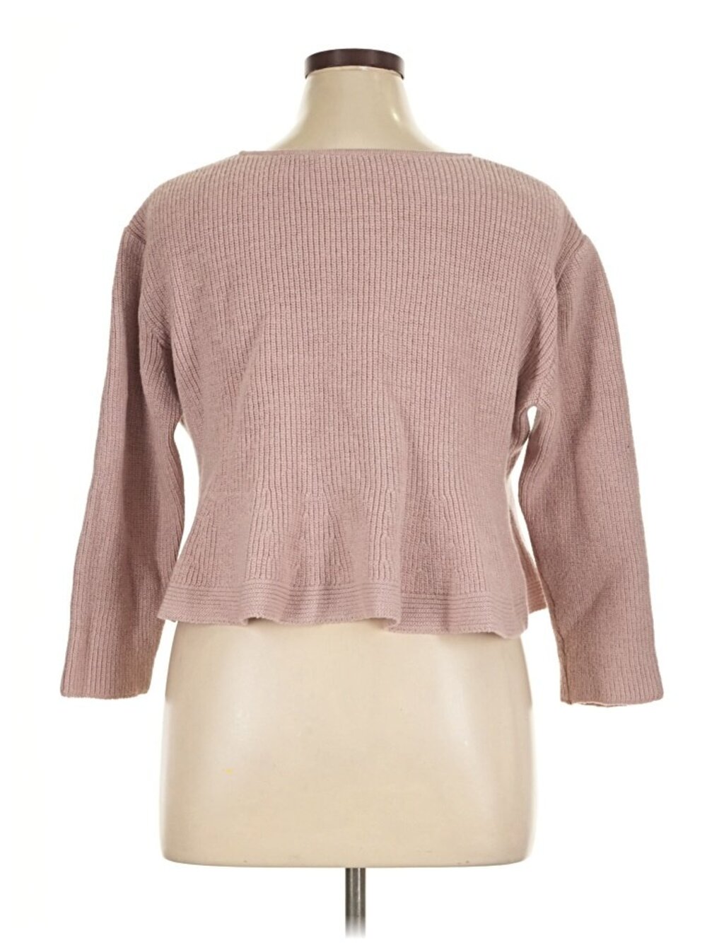 St. John Pink Wool Blend Ribbed Knit Cropped Peplum Sweater XL - Picture 3 of 7